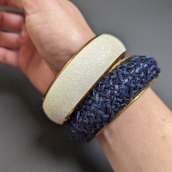 Vintage Boho Natural Woven Textured Brass Bangle Bracelet Set - Picture 5 of 5